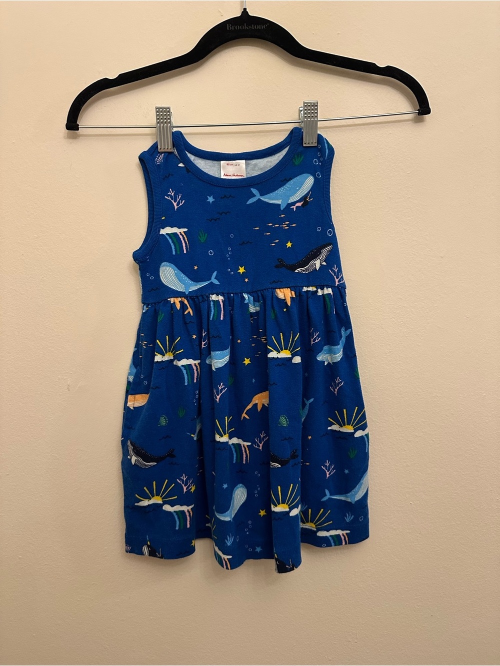 Hanna Andersson Girls 90 3T Blue Whale Ocean Print Sleeveless Cotton Dress Beach